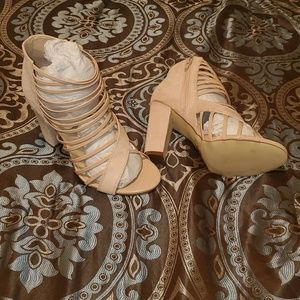 Wide width open toe strappy heeled sandal